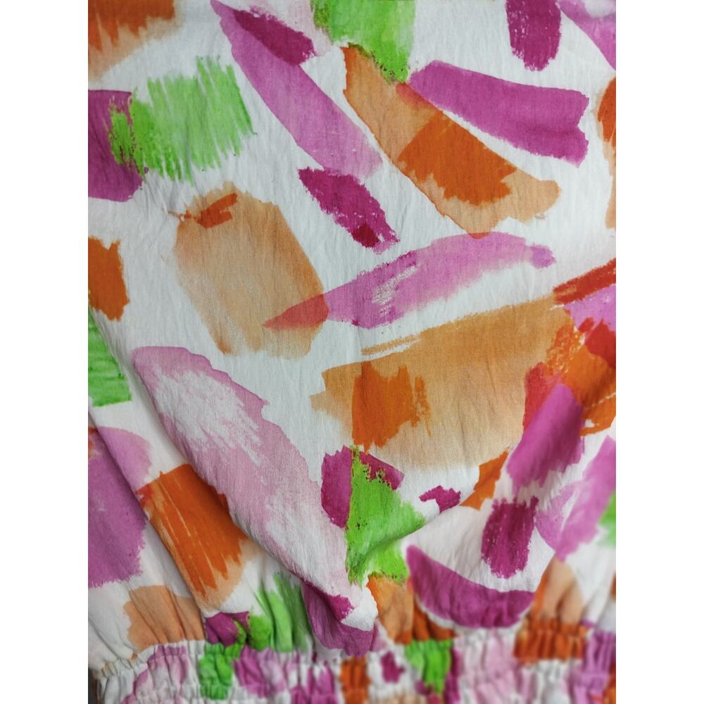 5585) THML Multi Watercolor Smocked Print Flutter Dress Small - Picture 4 of 10